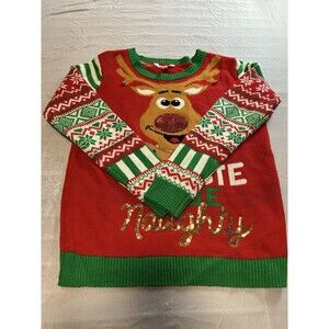 No Boundaries Too Cute To Be Naughty Reindeer Christmas Sweater Size L